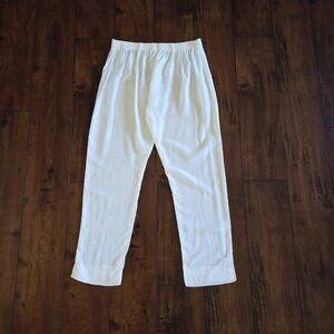 Women's Baroque Solid White Silk Pants Casual Straight Trousers Size Medium